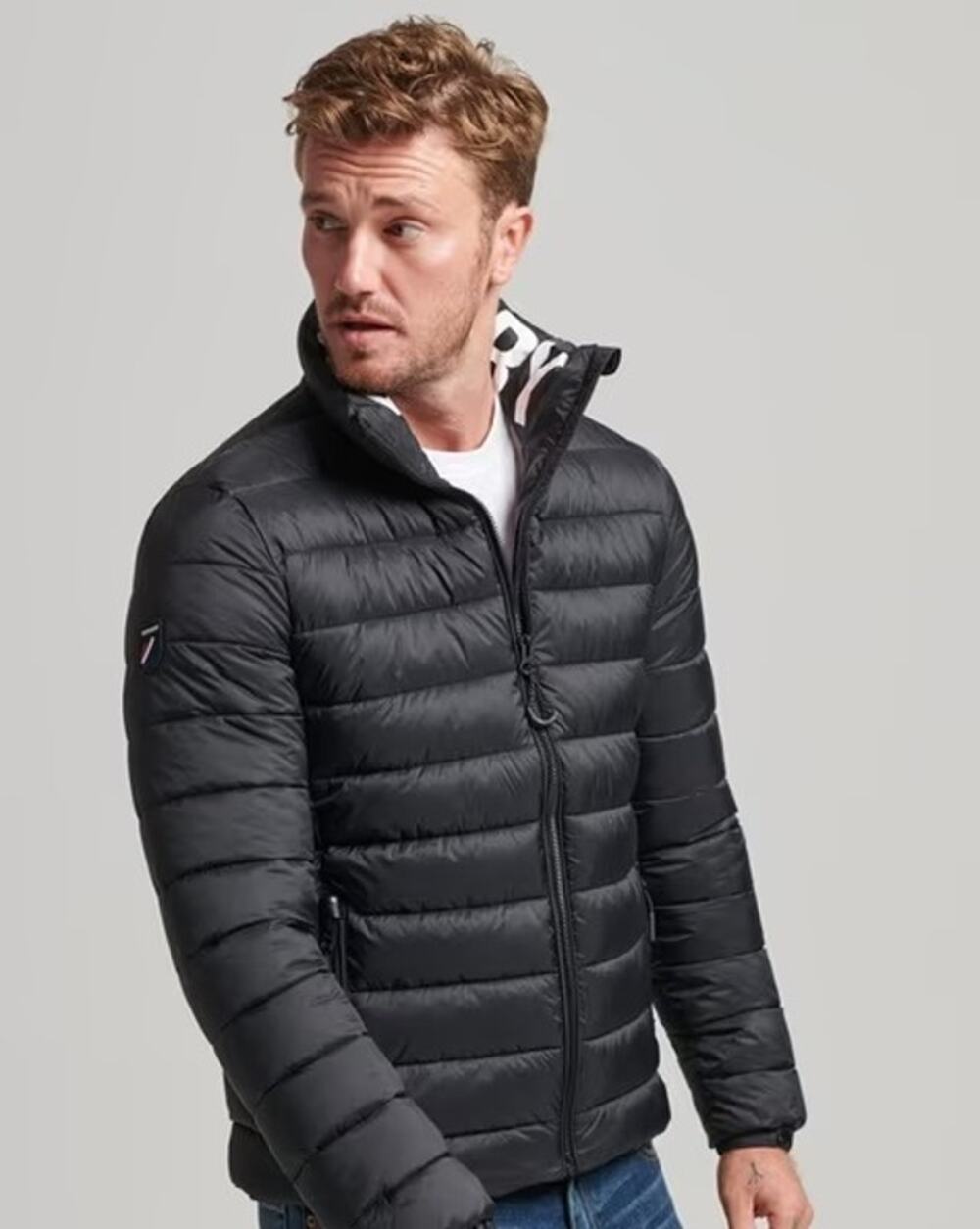 SUPERDRY Men's M Black Code Mountain Non Hood Fuji Slim Fit Puffer Jacket HR11-4